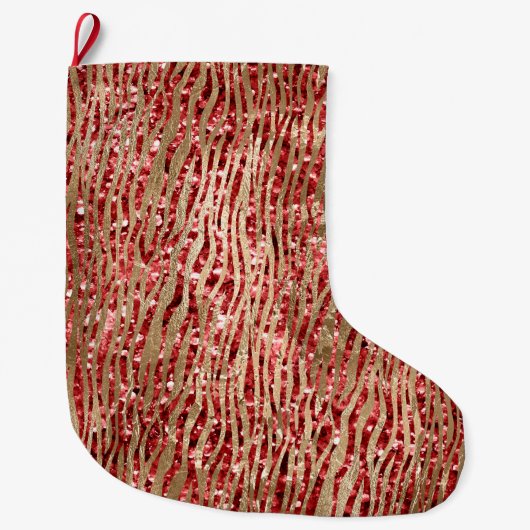 Grande Chaussette De Noël Red Glitz Gold Glam Zebra Print (Devant)