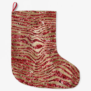 Grande Chaussette De Noël Red Glitz Gold Glam Zebra Print Stripes