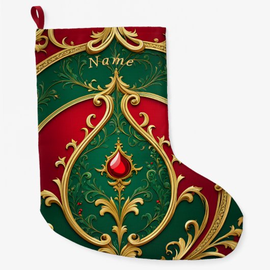 Grande Chaussette De Noël Red Green Gold Noël Stocker (Devant)