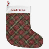 Grande Chaussette De Noël Red Green Plaid Stripes Christmas (Devant)