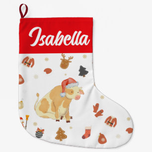 Grande Chaussette De Noël Red Joyeux Noël vache Noël chapeau de Noël Enfants