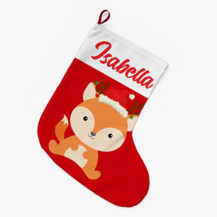 Grande Chaussette De Noël Red Joyeux renard de Noël animal Noël chapeau Noël