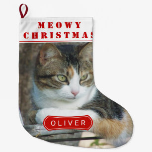 Grande Chaussette De Noël Red meowy chat de Noël animal de compagnie photo d