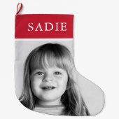 Grande Chaussette De Noël Red Modern Festive Photo + Nom Fête (Devant)