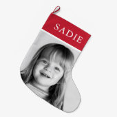 Grande Chaussette De Noël Red Modern Festive Photo + Nom Fête (Devant (Accrochage))