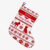 Grande Chaussette De Noël Red Nordic Boston Terrier Dog Christmas (Devant (Accrochage))