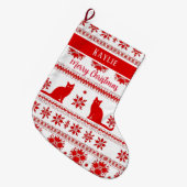 Grande Chaussette De Noël Red Nordic Cat Pattern Christmas (Devant (Accrochage))
