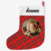 Grande Chaussette De Noël Red Plaid Elegant Baby's First Christmas Photo (Dos)