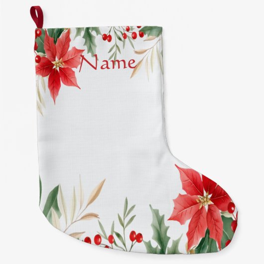 Grande Chaussette De Noël Red Poinsettia Noël Lieu de Noël (Devant)