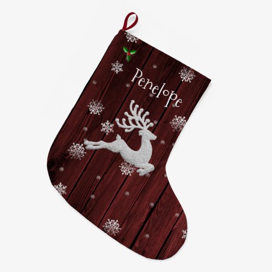 Grande Chaussette De Noël Red Rustic Christmas Reindeer Stocking (Devant (Accrochage))
