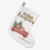 Grande Chaussette De Noël Red Truck Pine Tree présente Joyeux Noël (Devant (Accrochage))