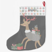 Grande Chaussette De Noël Reindeer présente la frontière Motif diamantaire (Dos)
