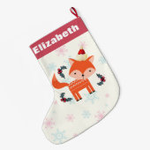 Grande Chaussette De Noël Renard orange à Santa Hat Noël mignon Customisé (Dos (Accrochage))
