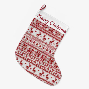 Grande Chaussette De Noël Renne, flocons de neige et arbres de Noël