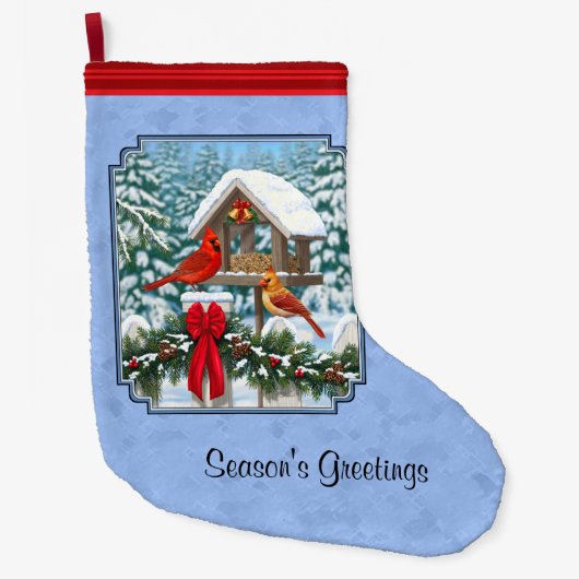 Grande Chaussette De Noël Repas de Noël des cardinaux bleu (Devant)