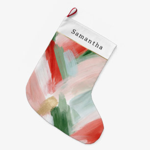 Grande Chaussette De Noël Résumé Rose Rouge Vert Blush Bleu Noël