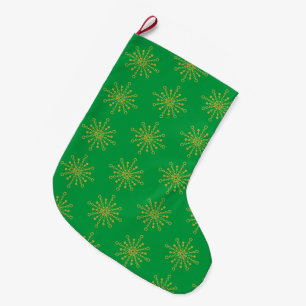 Grande Chaussette De Noël Rétro Atomique Milieu de Siècle Mod Vert Or