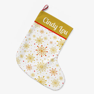 Grande Chaussette De Noël Rétro Atomique Moderne de Milieu de Siècle Or Pers