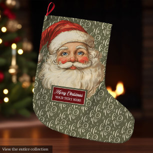 Grande Chaussette De Noël Retro Santa Claus Noël Stocker Art Vintage