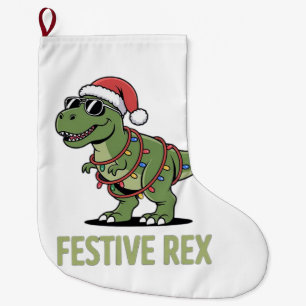 Grande Chaussette De Noël Rex Dinosaure Fête Joyeuse de Vacances