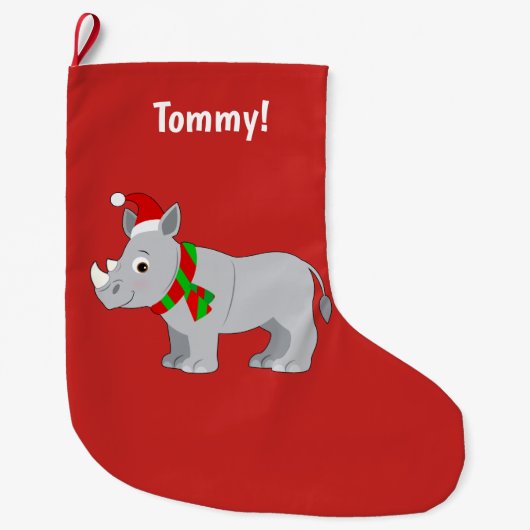 Grande Chaussette De Noël Rhinocéros habillé pour Noël ! (Devant)