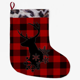 Grande Chaussette De Noël Rindeer de rennes de nid rouge Plaid Animal Stocki