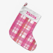 Grande Chaussette De Noël Rose de plaid de Madras (Devant (Accrochage))