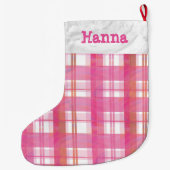 Grande Chaussette De Noël Rose de plaid de Madras (Dos)