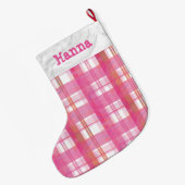 Grande Chaussette De Noël Rose de plaid de Madras (Dos (Accrochage))