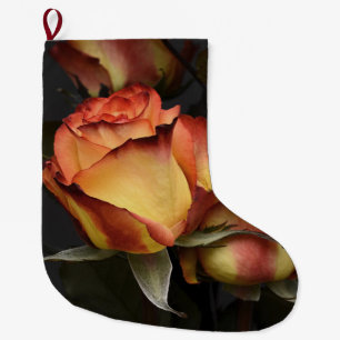 Grande Chaussette De Noël Roses orange, rouge et jaune