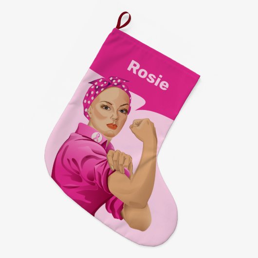 Grande Chaussette De Noël Rosie, Riveter Sensibilisation au cancer du sein (Devant (Accrochage))