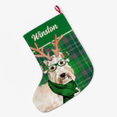 Grande Chaussette De Noël Roue Terrier et vert plaqué avec le nom du chien (Dos (Accrochage))