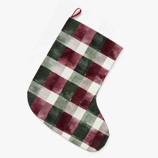 Grande Chaussette De Noël Rouge Bourgogne Crème verte Blanc Plaid (Devant (Accrochage))