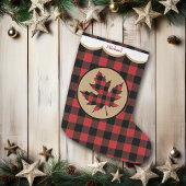 Grande Chaussette De Noël Rouge Buffalo Plaid Maple Leaf Personnalisé