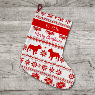 Grande Chaussette De Noël Rouge Bulldog Français Noël Nordique