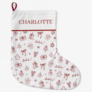 Grande Chaussette De Noël Rouge Dessin à Main Doodle Fantaisiste