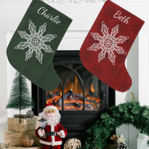 Grande Chaussette De Noël Rouge et Blanc Festif Flocon de Neige Personnalisé
