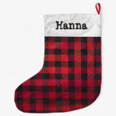 Grande Chaussette De Noël Rouge et noir À damiers plaid (Dos)