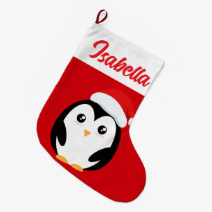 Grande Chaussette De Noël Rouge Joyeux Noël Chubby manchot Noël chapeau Noël