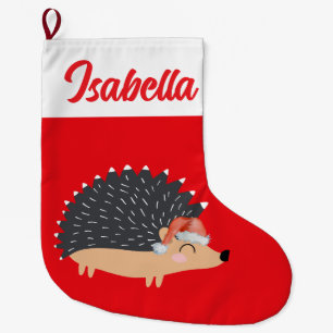 Grande Chaussette De Noël Rouge Joyeux Noël porc-épic animal Noël chapeau No
