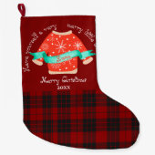 Grande Chaussette De Noël Rouge Noir Plaid Doux laide mou Joyeux Noël (Devant)