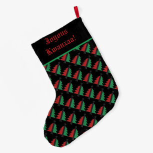 Grande Chaussette De Noël Rouge noir vert sapin de Noël Motif Kwanzaa Lar