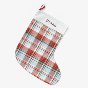Grande Chaussette De Noël Rouge Or Bleu Vert Carreaux Rayures Noël