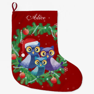 Grande Chaussette De Noël Rouge personnalisé de guirlande de famille de