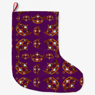 Grande Chaussette De Noël Royal Purple Queen of Hearts Gold couronne tiara