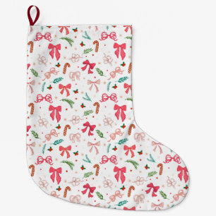 Grande Chaussette De Noël Ruban de Noël élégant et motif de bonbons