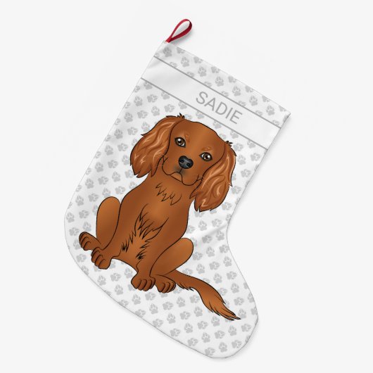 Grande Chaussette De Noël Ruby Cavalier King Charles Spaniel & Nom (Devant (Accrochage))