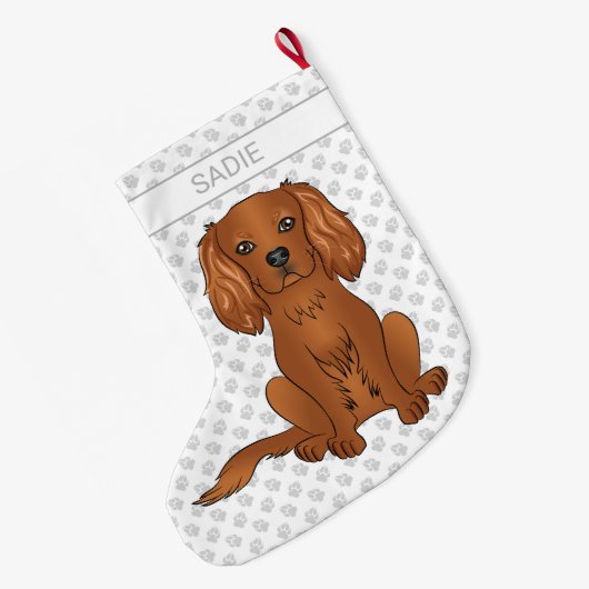 Grande Chaussette De Noël Ruby Cavalier King Charles Spaniel & Nom (Dos (Accrochage))