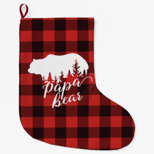 Grande Chaussette De Noël Russe Papa Bear Red & Black Buffalo Plaid