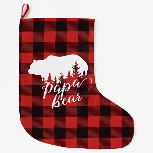 Grande Chaussette De Noël Russe Papa Bear Red & Black Buffalo Plaid (Devant)